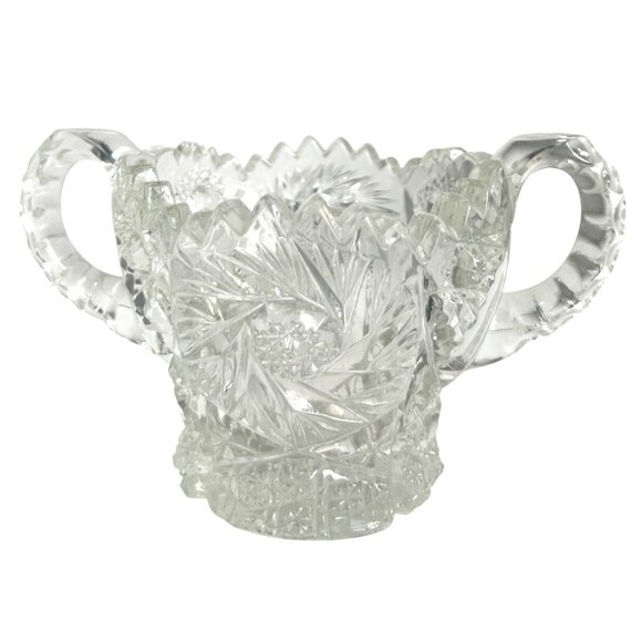 VTG EAPG Pressed Glass Sugar Bowl Two Handles & Intricate Starburst Design READ - Picture 1 of 10